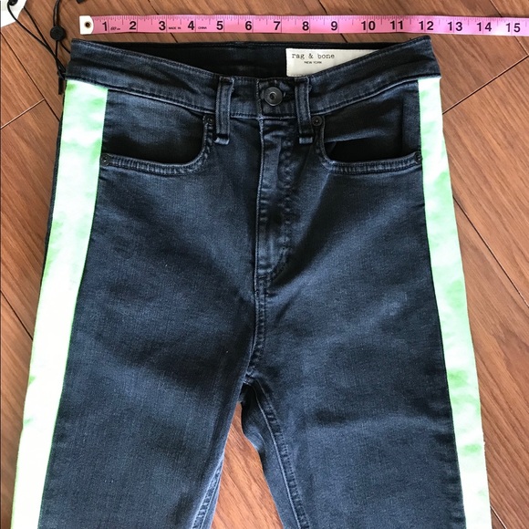 Rag & Bone Mazie Black/Lime High Rise Green Jeans - Picture 5 of 7